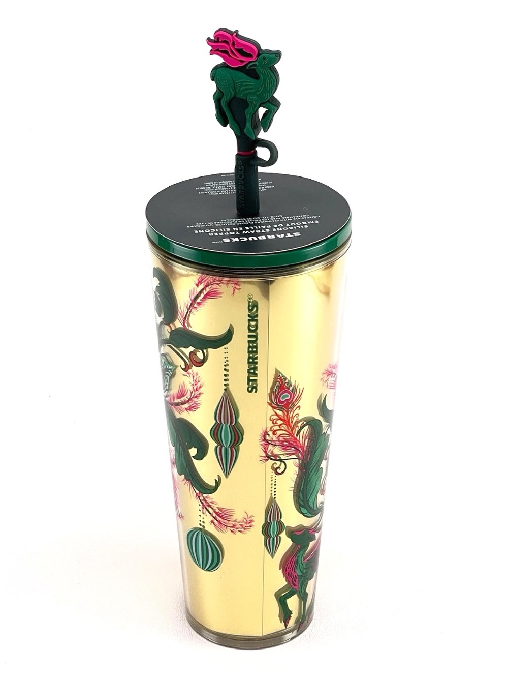 Starbucks Christmas Reindeer Tumbler Holiday 2024 Silicone Straw Topper 24 Oz